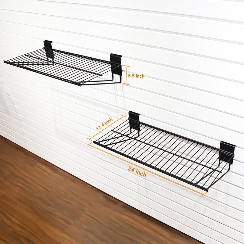 ATOOLA Slatwall Shelves 24 Inch, Heavy Duty Slatwall Accessories, Slat Wall Wire Shelf, Gargage Storage Slatboard Shelves (2 Pack) - Image 3